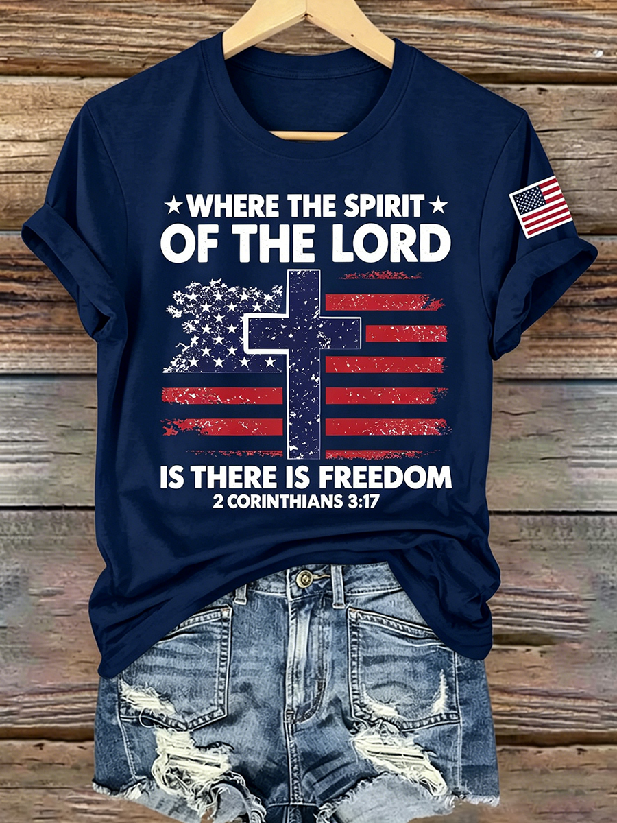 American Faith Cross Commemorative Printed Casual T-Shirt