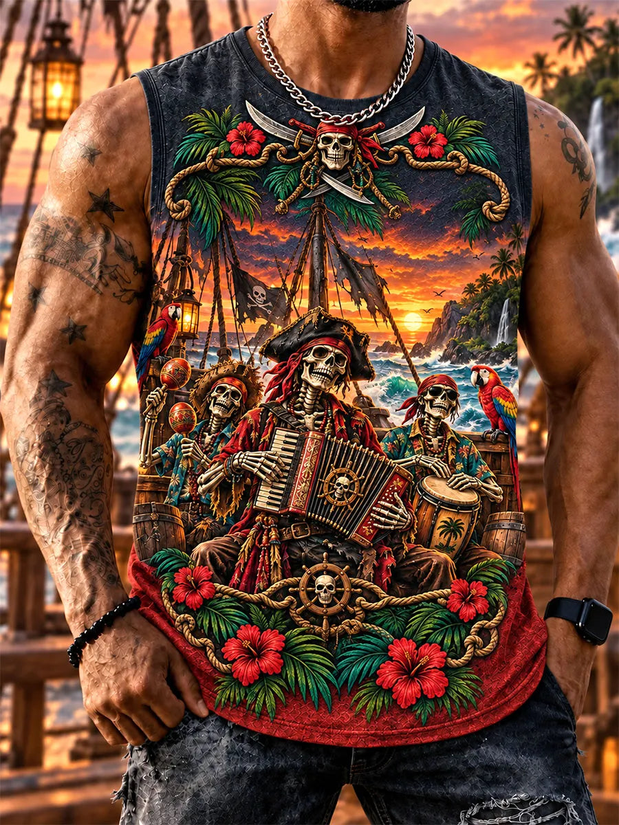 Tropical Skeleton Pirate Band Men’s Tank Top