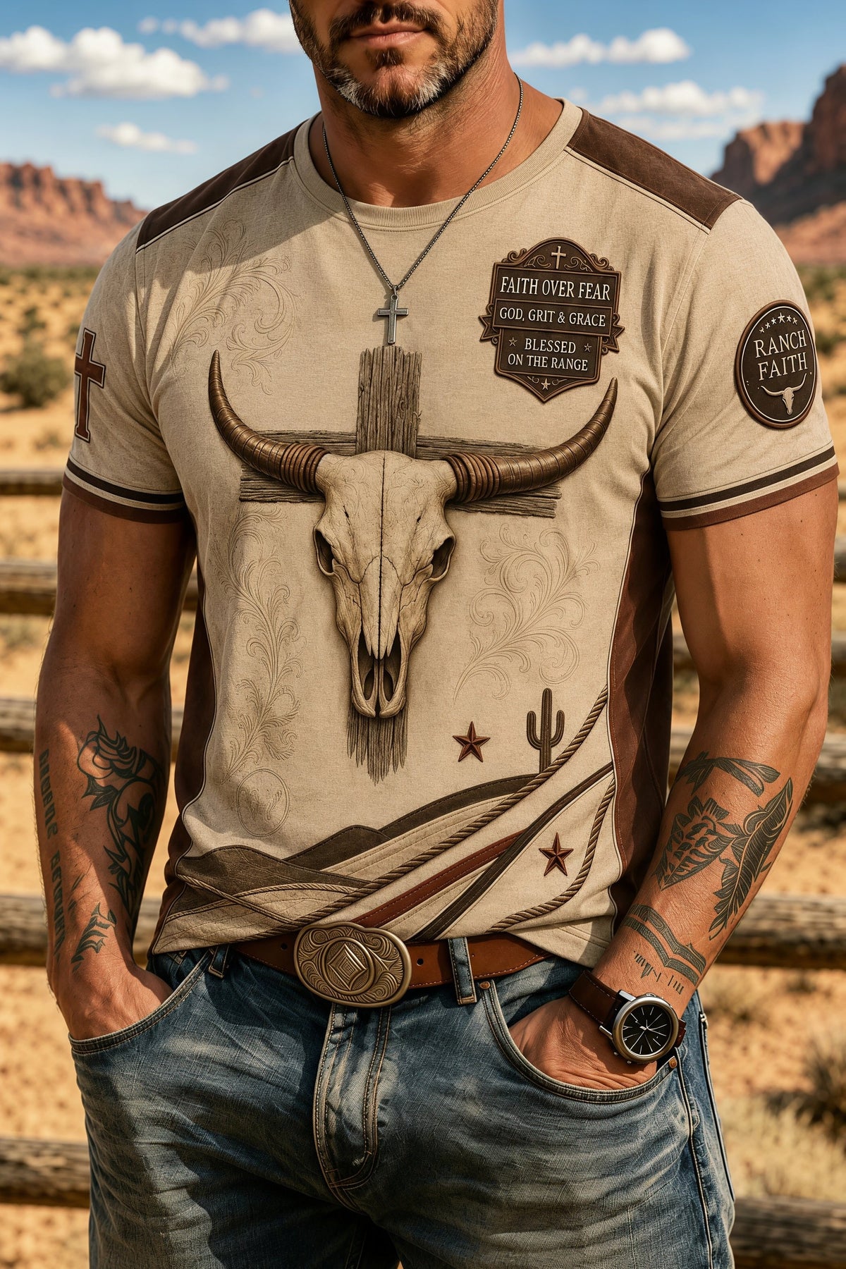 Men's Vintage Western Faith Print T-Shirt