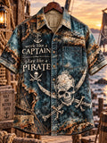 Men’s Retro Pirate Ocean Art Print Casual Shirt