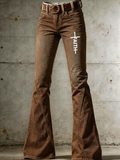 Women'S Retro Faith Cross Art Print Flared Trousers