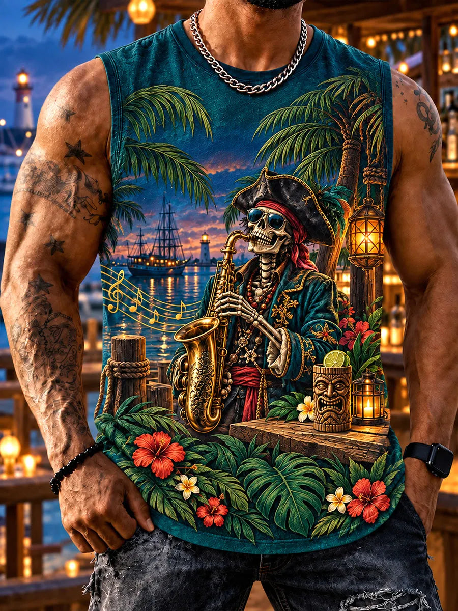 Tropical Skeleton Pirate Saxophonist Men’s Tank Top