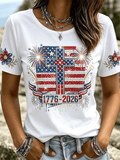 American Patriotic Retro Pattern Printed Comfortable Round Neck T-Shirt