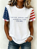 Women'S Loves Jesus And America Too1776-2026 American Flag T-Shirt