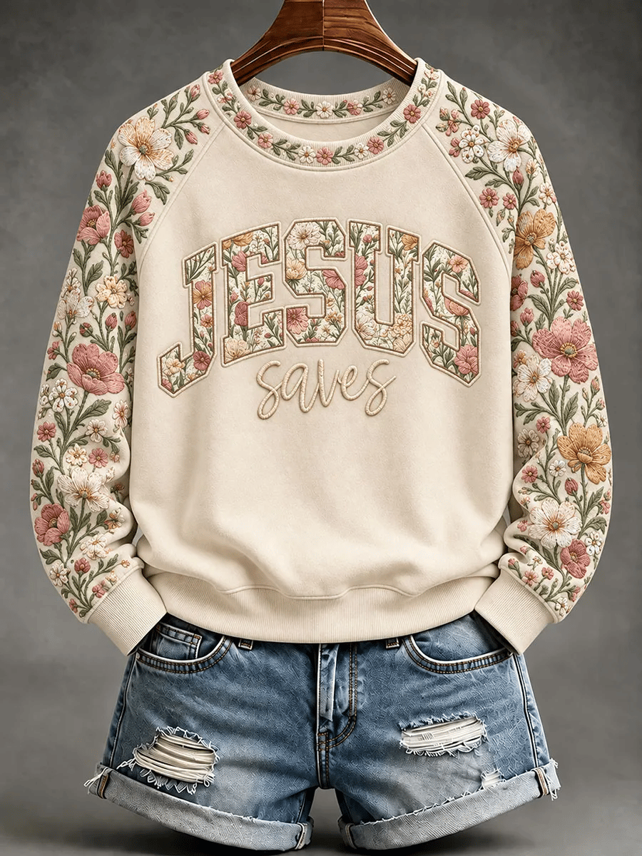 Women's Jesus Print Casual Sweatshirt