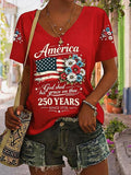 1776-2026 American Women'S 250Th Anniversary Printed V-Neck T-Shirt