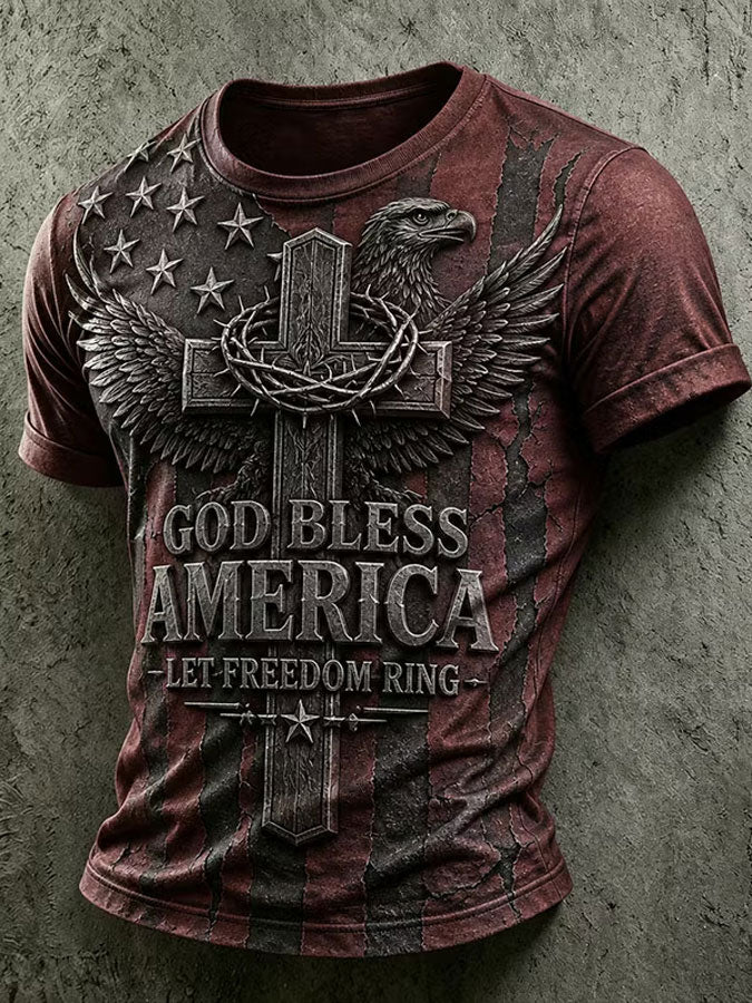 Men's God Bless America Print Short Sleeve T-Shirt