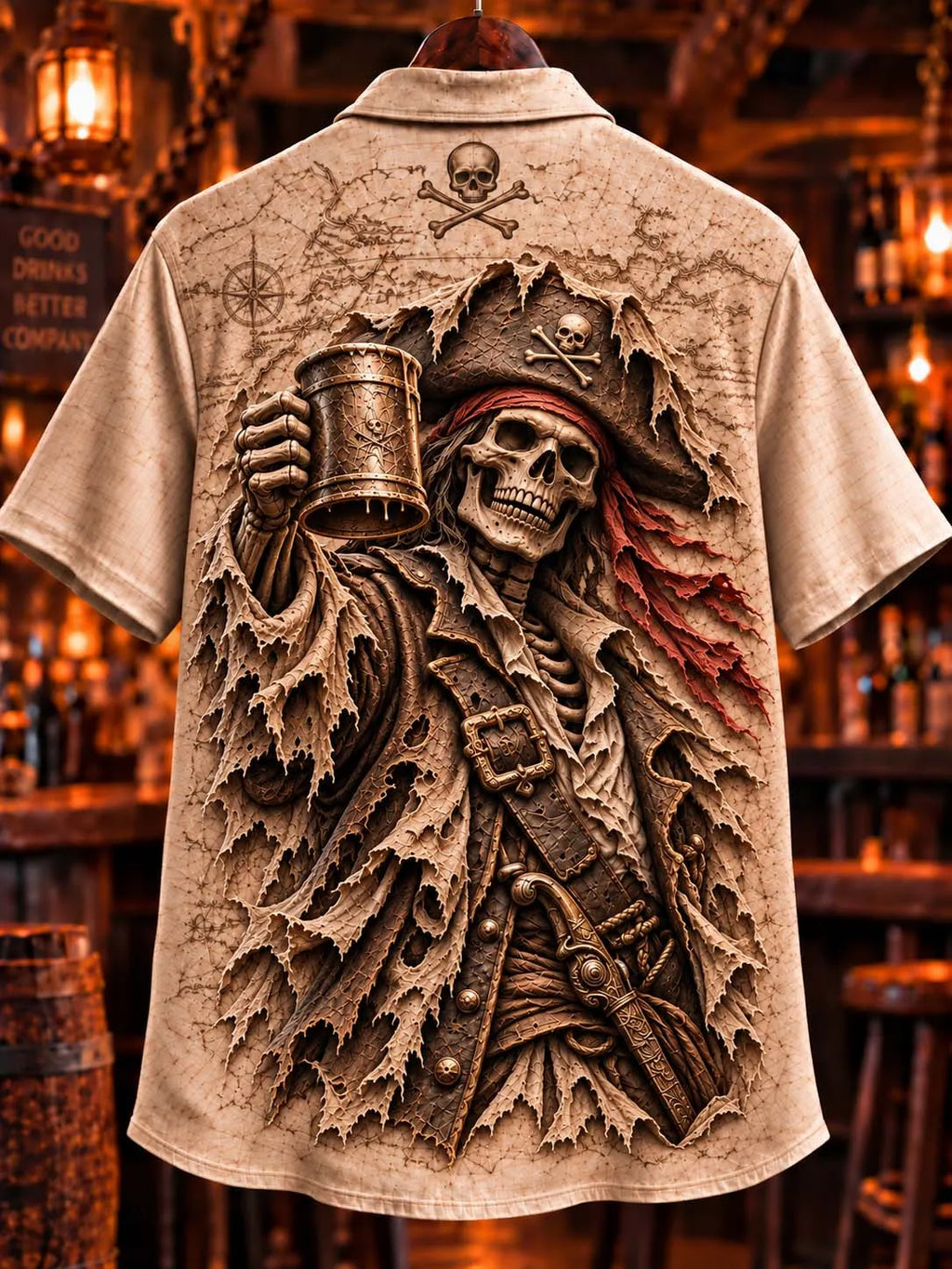 Grungy Pirate Skeleton Short Sleeve Shirt 🏴‍☠️