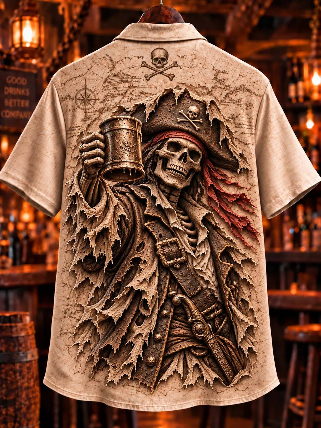 Grungy Pirate Skeleton Short Sleeve Shirt 🏴‍☠️