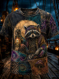 Men's Mysterious Hippie Raccoon Pirate Art Print T-Shirt