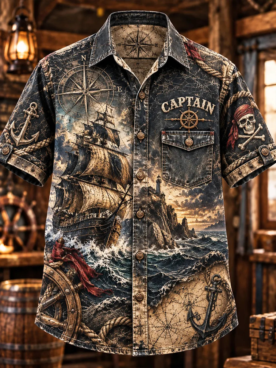 🏴‍☠️💀"Dark Sovereign" Captain Never Dies Denim Shirt