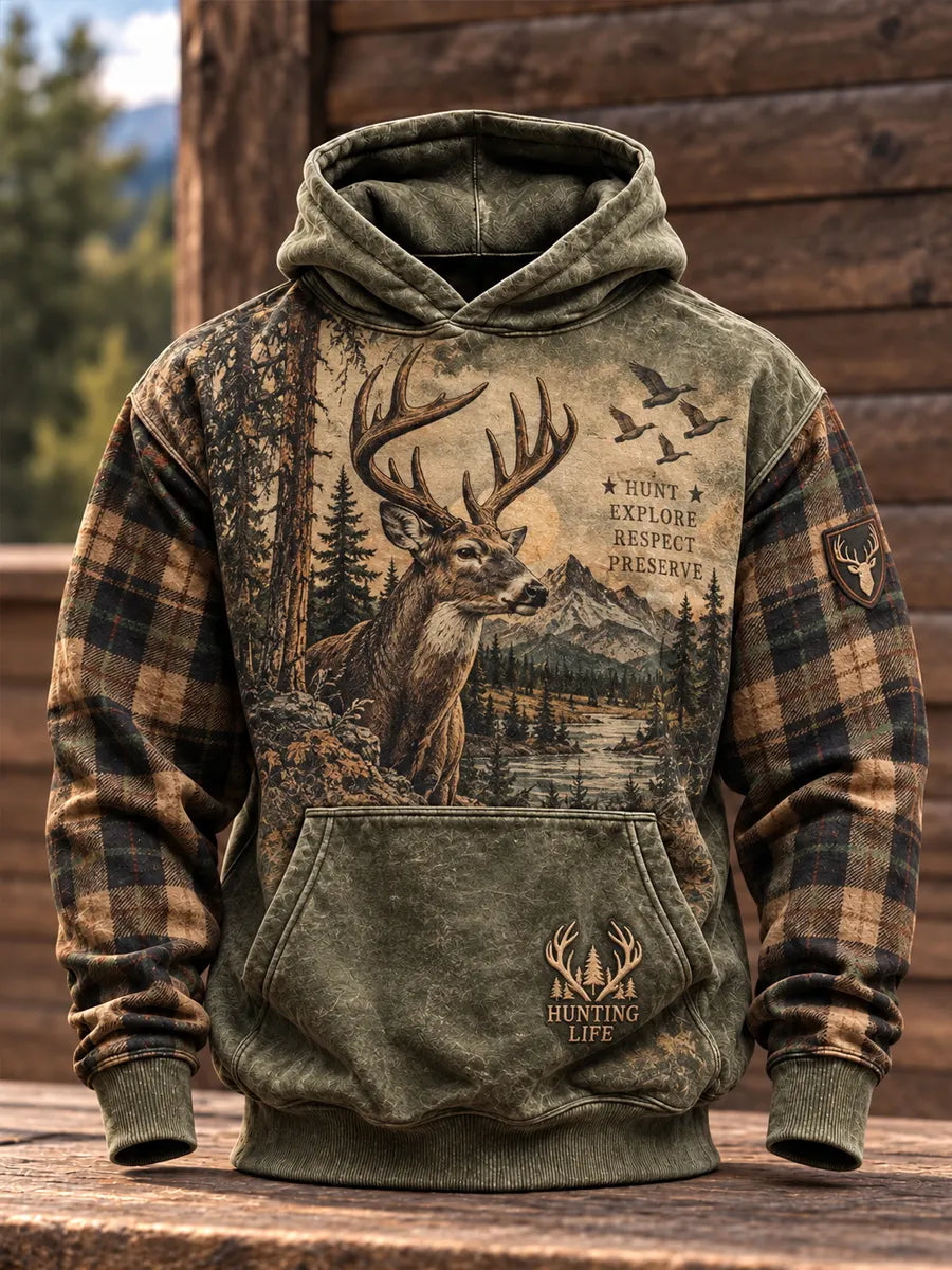 Retro Hunting Culture Print Casual Hoodie