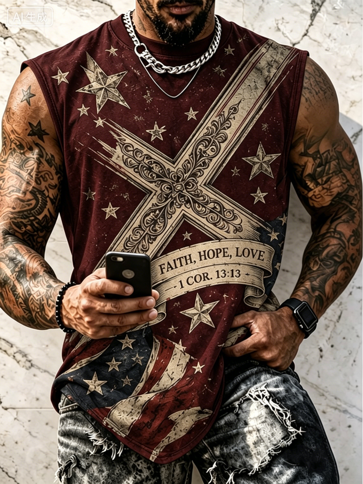 Men'S Faith Pattern Printed Round Neck Tank Top
