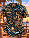 Sapphire Rock Pirate Skeleton Guitar & Compass Men's T-Shirt