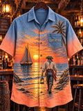Lost at Sea, Found at the Bar Pirate Sunset Vintage Short Sleeve Shirt