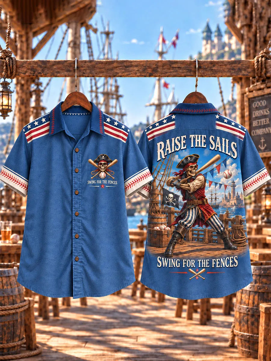 Men’s Pirate Skeleton Baseball Short Sleeve Shirt