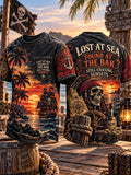 Men’s Lost at Sea Found at the Bar Sunset Pirate Graphic Pocket T-Shirt