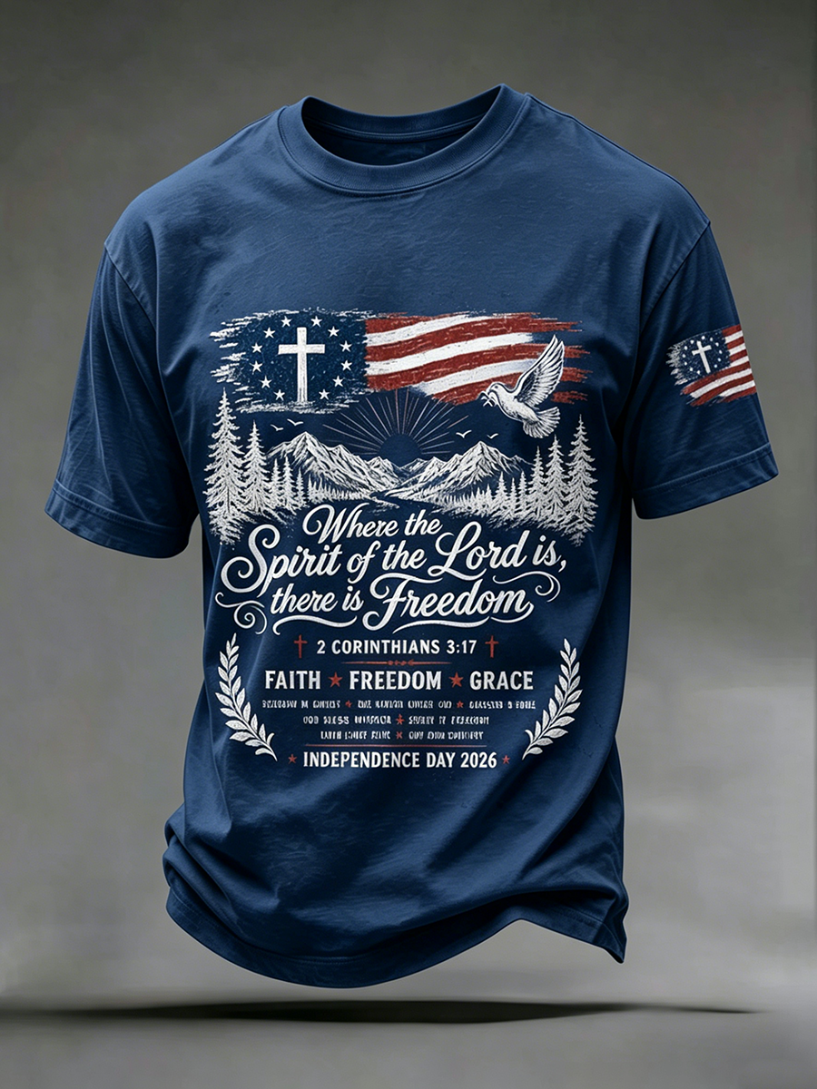 250Th Anniversary Cross Print Casual Round Neck T-Shirt From The United States