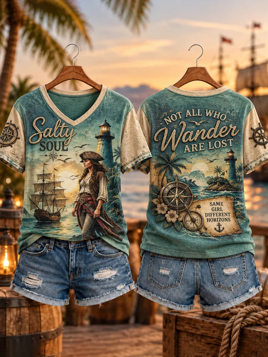 Women's Free Pirate Spirit Art Print T-Shirt