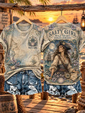 Women's Retro Pirate Salty Girl Art Print T-Shirt