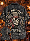 🏴‍☠️ 💀 "Sailors Never Die" Pirate Skull Denim Shirt⚓