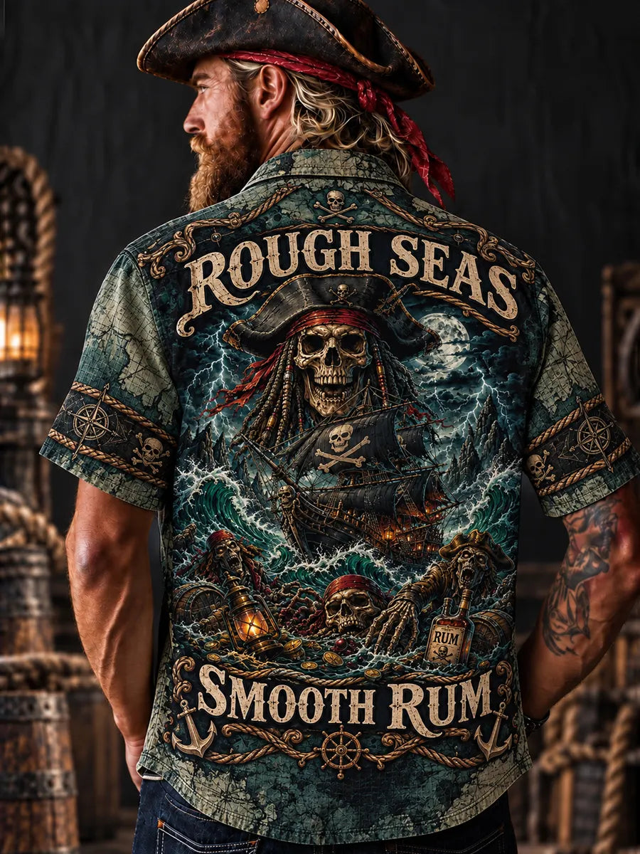 Men’s Vintage  "LOST AT SEA " Old Salt Pirate Short Sleeve Shirt