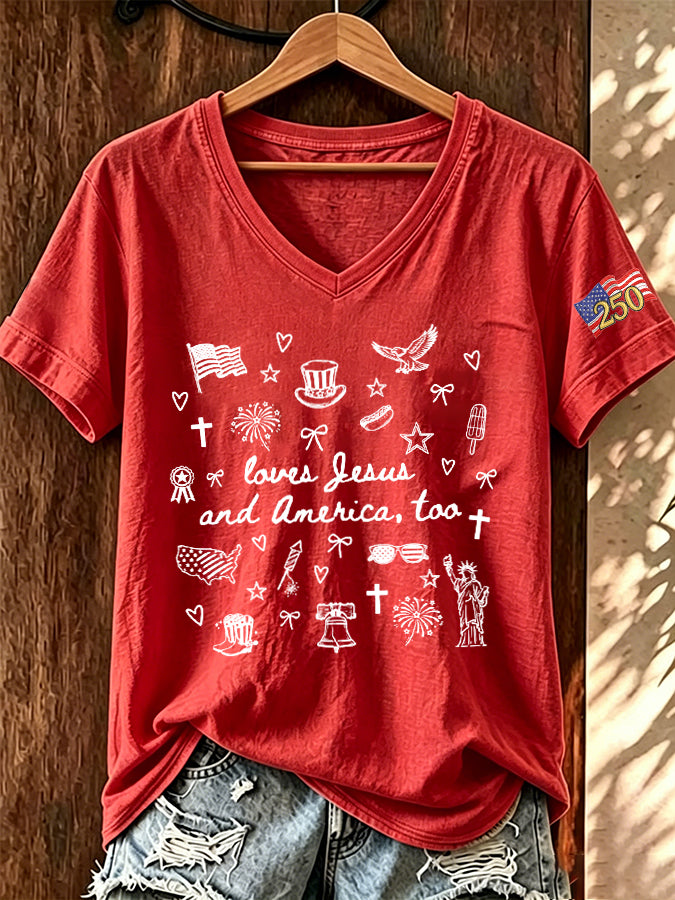 Women'S Love Jesus And America Too Print Printed T-Shirt