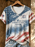 Women'S Loves Jesus And America Too1776-2026 American Flag T-Shirt
