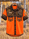 Vintage  Retro Hunting Culture Faith Art Print Short-Sleeve Button-Up Shirt
