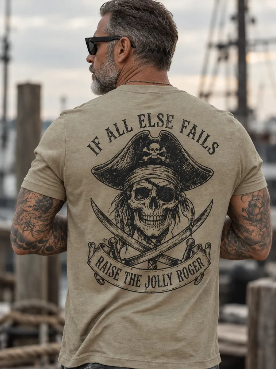 Jolly Roger Vintage Pirate Print Short Sleeve T-shirt