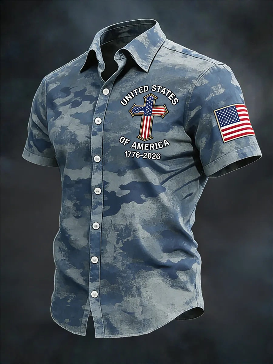 Retro U.S. Faith Print Men's Short-Sleeve Shirt
