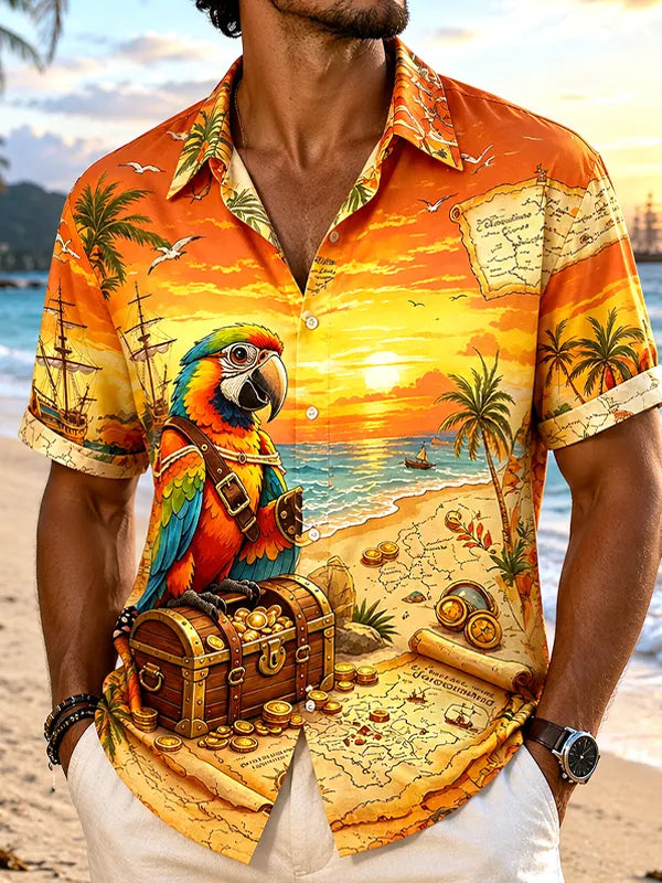 Men's Parrot Pirate Vacation Art Print Casual Shirt