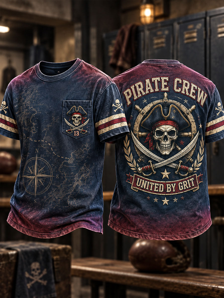 Men’s Vintage “Pirate Crew—United by Grit” Washed Pocket T-Shirt