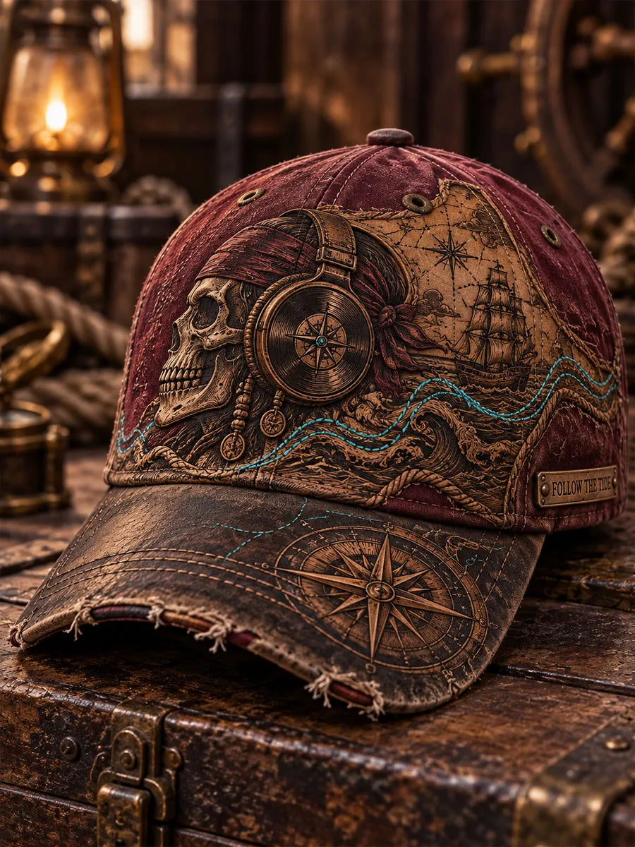 Follow the Tide Pirate Skull Nautical Vintage Baseball Cap