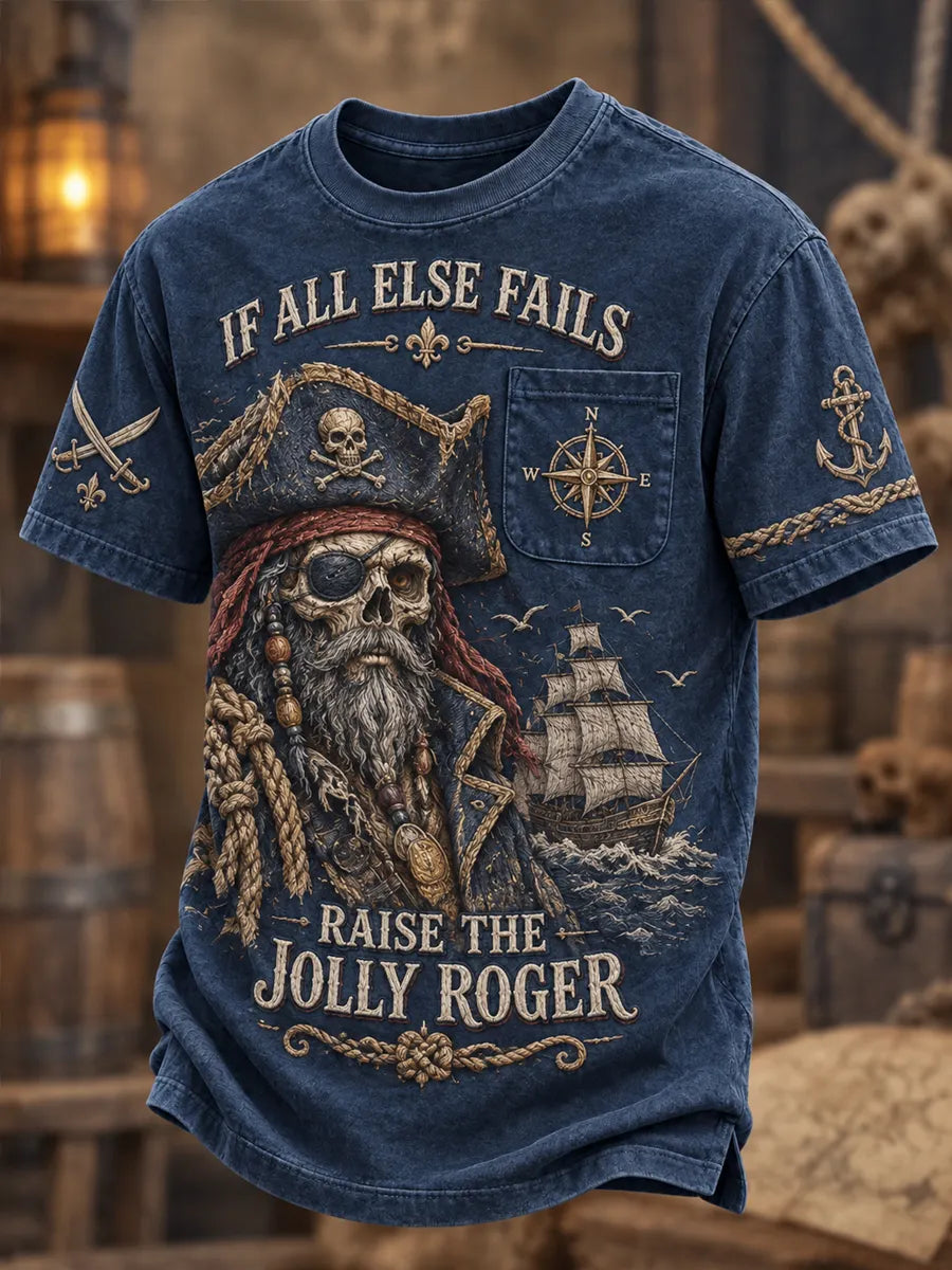 Jolly Roger Vintage Pirate Print Short Sleeve T-shirt