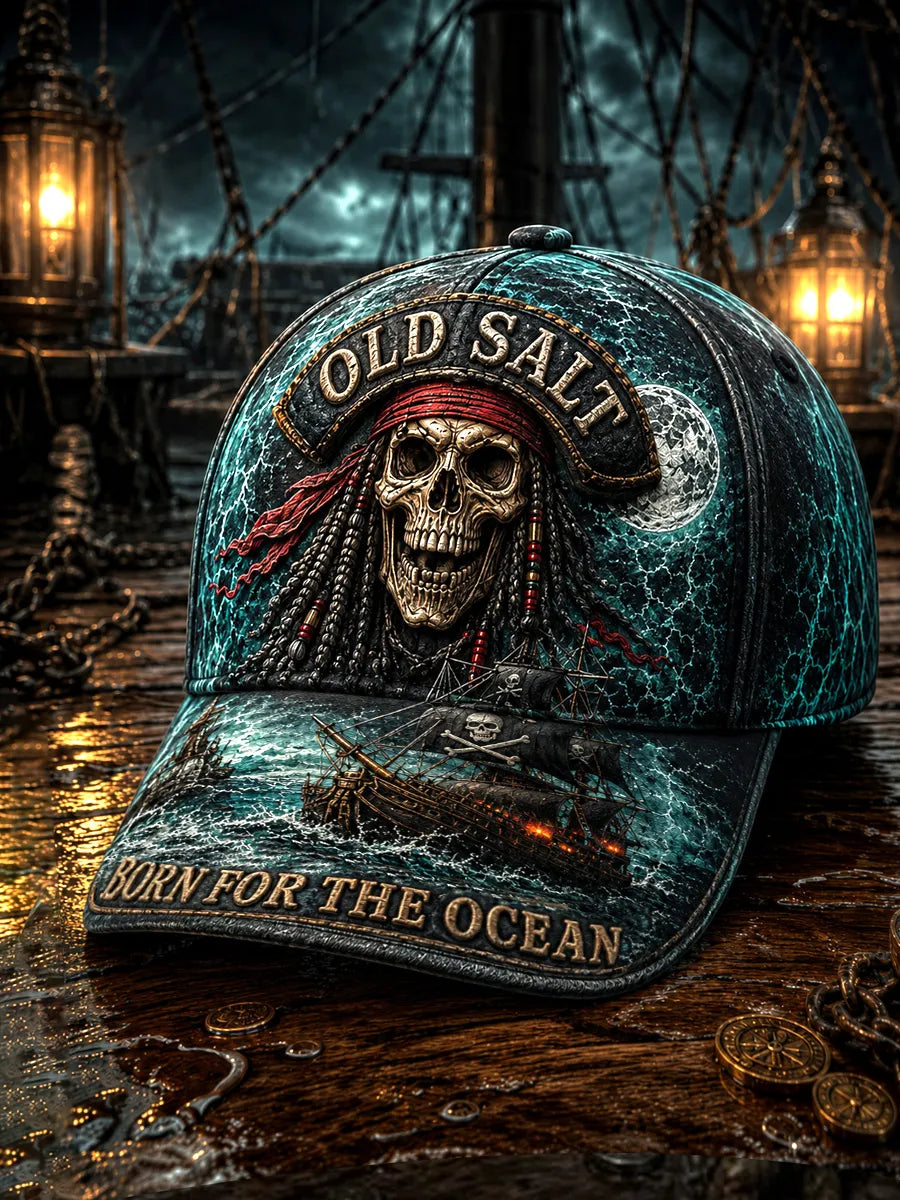 Retro “OLD SALT“ Captain Art Printed Baseball Cap
