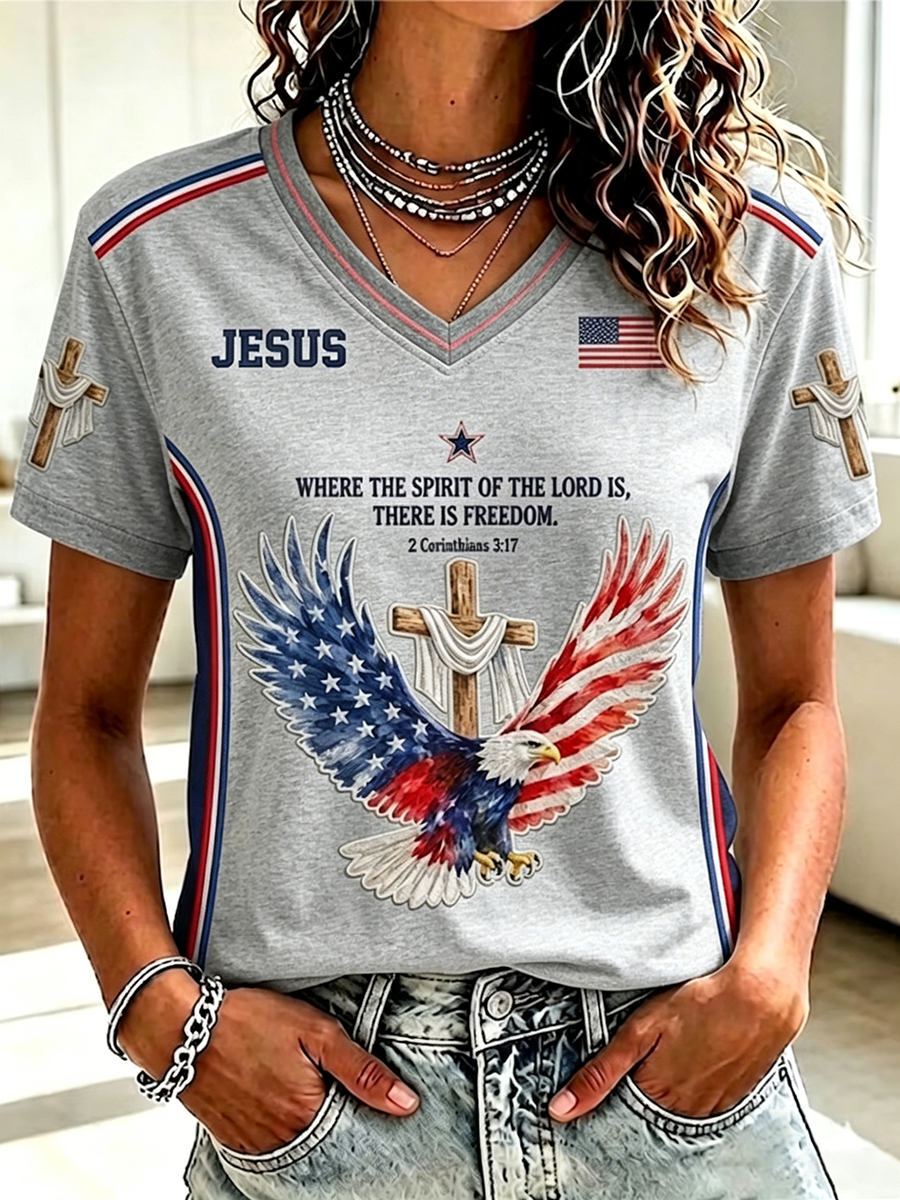 250Th Anniversary Faith Glitter Printed V-Neck Short Sleeved T-Shirt In The United States