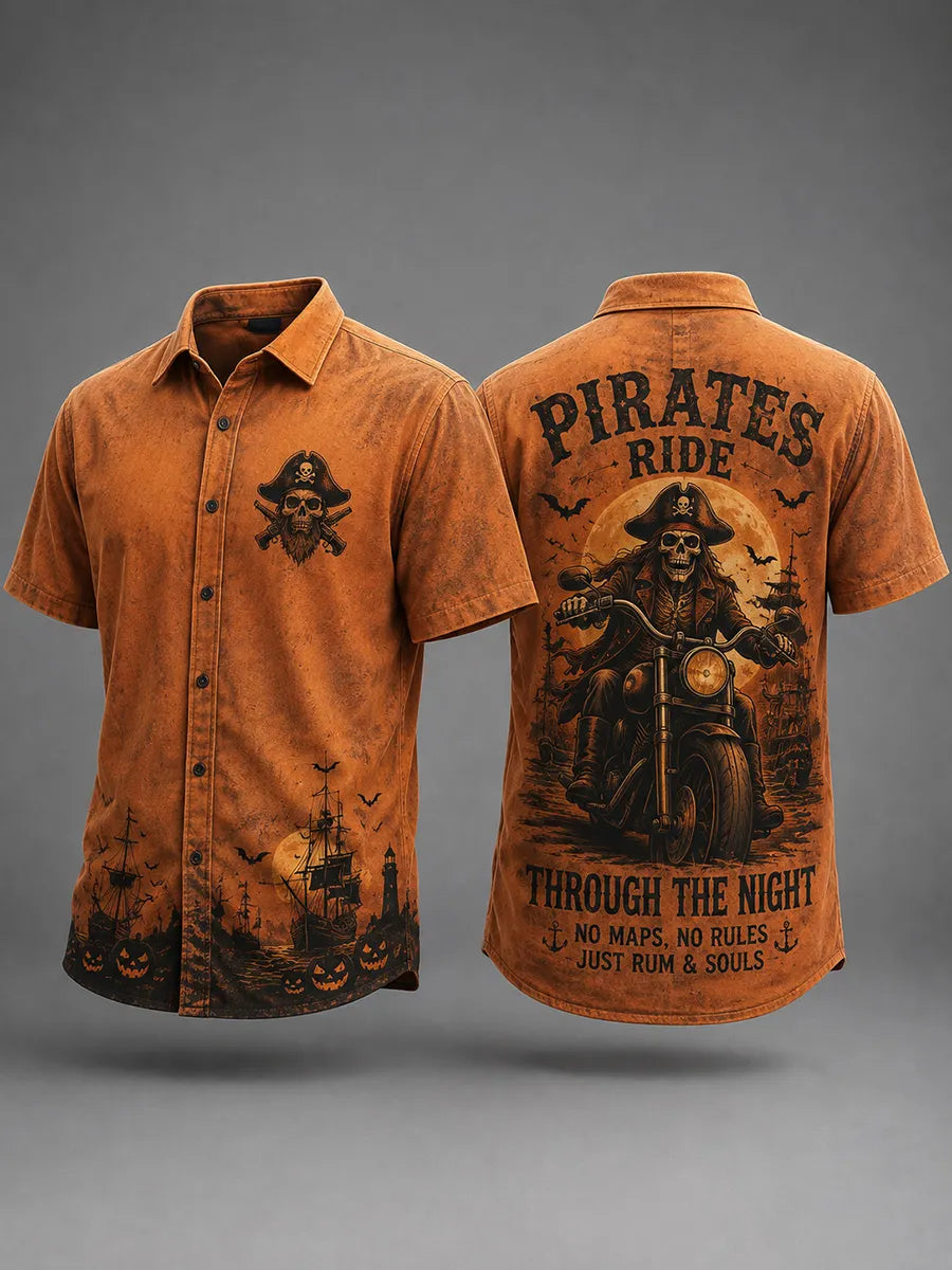 Retro Pirate Fun Halloween Art Print Casual Shirt