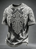 Men'S Retro Viking Celtic Cross With Wings Printed Short Sleeve T-Shirt