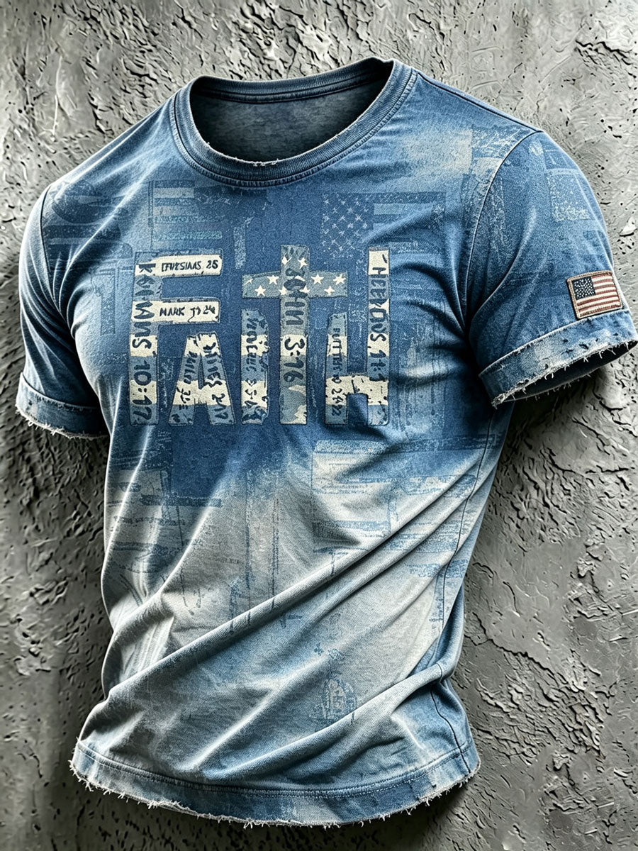 Men'S American Flag Pattern Belief Retro Short Sleeve T-Shirt