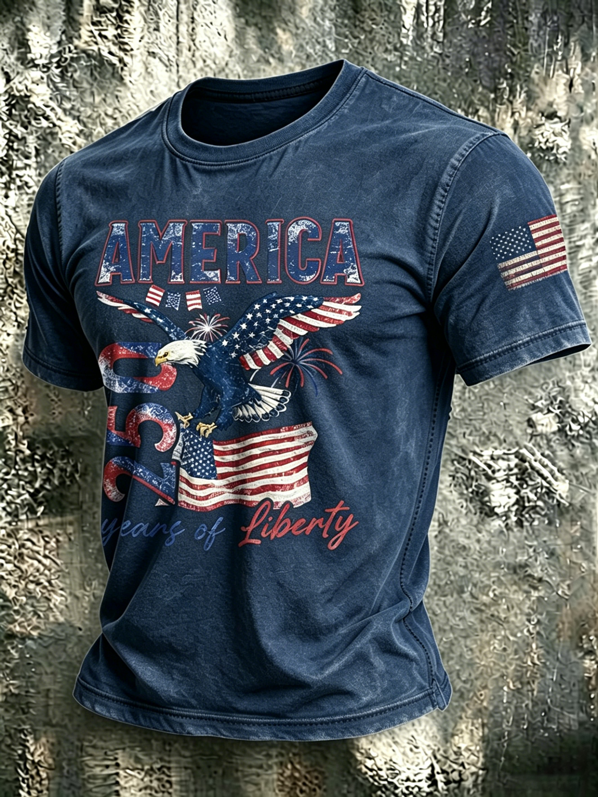 250Th Anniversary Bald Eagle Washed Round Neck T-Shirt From The United States