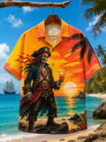 Men's Skeleton Pirate Tropical Beach Cocktail And Vintage Pirate Ship Art Print Casual Shirt