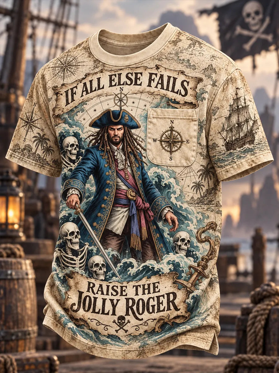 Jolly Roger Vintage Pirate Print Short Sleeve T-shirt