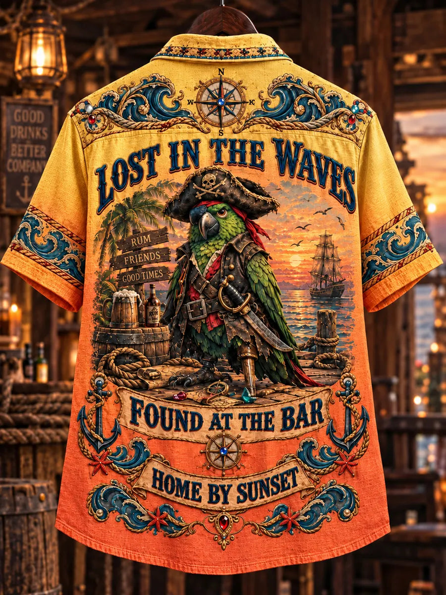 Men’s Vintage  "LOST IN THE WAVES " Old Salt Printed Short Sleeve Shirt