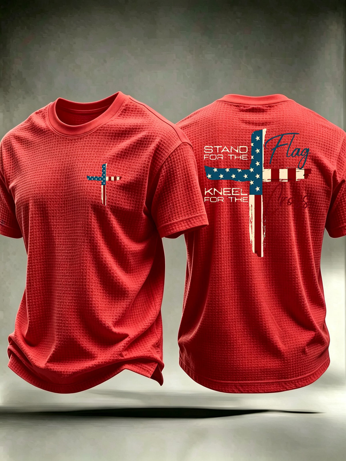 Men's  “Faith” Stand For The Flag Kneel For The Cross waffle knit T-shirts