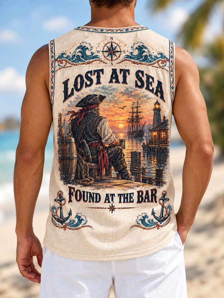 Men’s Vintage Pirate Nautical Lace-Up Tank Top