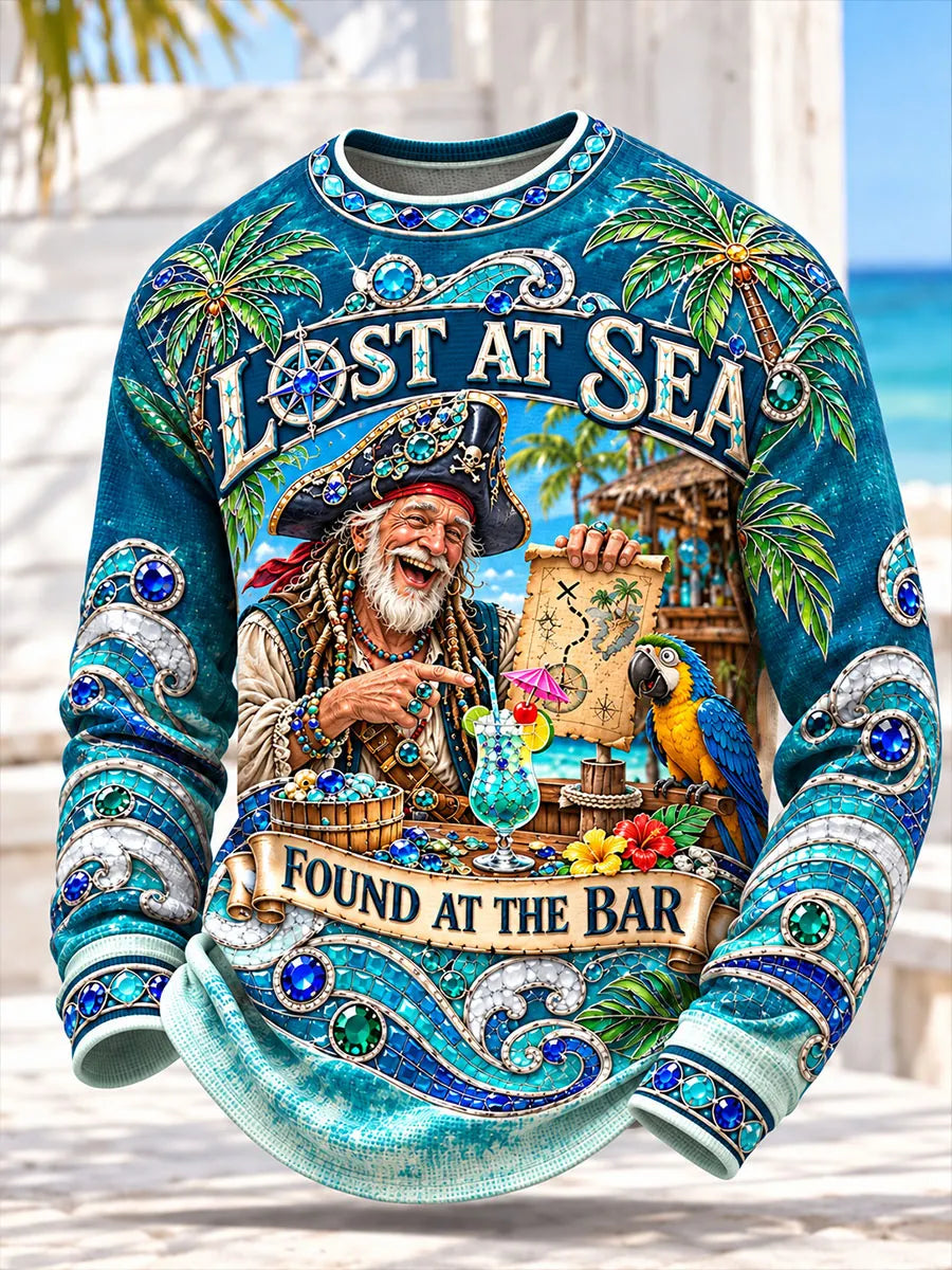 Sapphire Tropical Pirate Treasure Map & Cocktail Men's Long Sleeve Shirt