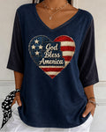 Women'S Love Flag Faith V-Neck 3/4 Sleeve Casual T-Shirt
