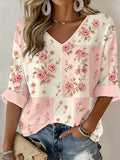 Women'S Casual Plaid Floral Waffle Top