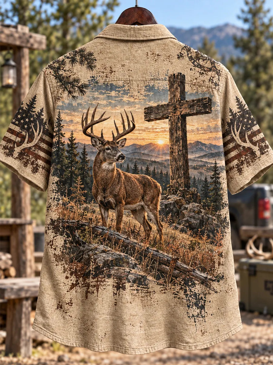 Retro Deer Hunting Culture Art Print Casual Shirt
